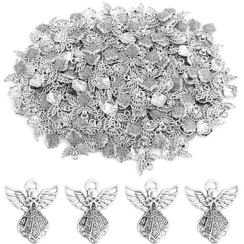 RP Remarkable Power 200 Pack Silver Alloy Angel Charms Pendants Beads for DIY Craft Jewelry Making