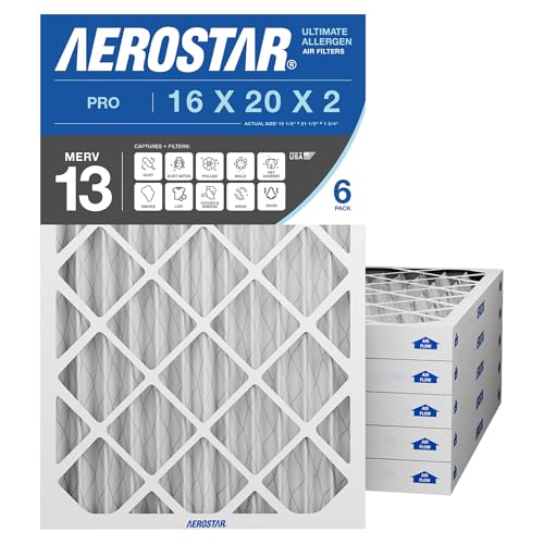 Image of Aerostar 16x20x2 MERV 13 - 6 Count - Pleated HVAC, Furnace & Air Conditioner Filters - Removes Bacteria, Dust, Cold & Flu Germs, Lint, Mold, Pet Dander, Allergy-Causing Pollen, Smog, Smoke & Viruses