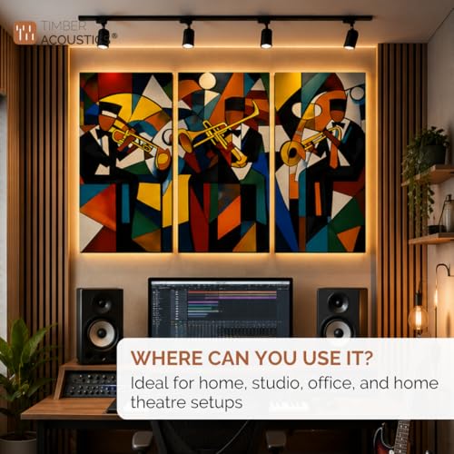 Image of Timber Acoustics Acoustic Art Wall Panels for Music Studio, 48 inchx32 inch PET Felt Sound Absorbing & Noise Reduction Panels for Wall, Acoustic Panels for Music Studio, (Vinyl Wood Fusion, Set of 6)