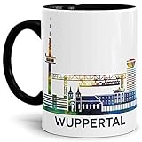 Tassendruck Wuppertal-Tasse Skyline - Kaffeetasse/Silhouette/Becher/Souvenir/Städte-Tasse/Cup/Mug/Beste Qualität - 25 Jahre Erfahrung - Innen & Henkel Schwarz