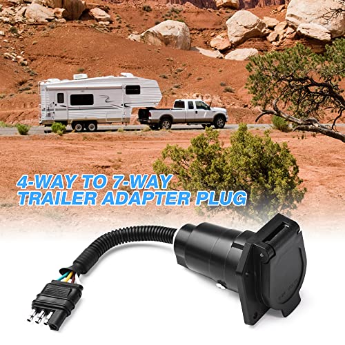 Mictuning 4-Way Flat To 7-Way Round Blade Trailer Adapter Wiring Plug Connector With Mounting Bracket #TOP6