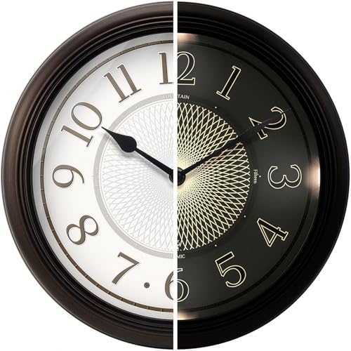 FOUNTAIN DESIGNS 12.6 Galaxy Luminous Atomic Wall Clock for Bedroom,Illuminated Night Light Wall Clock with Smart Sensor to Turn On/Off LED Light, Oil Rubbed Bronze Black,Housewarming Gifts