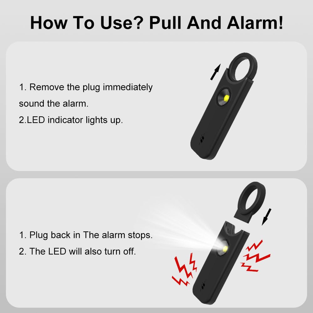 Flintronic Personal Alarm, 135 dB Alarm samoobrony z diodą LED i brelokiem, kieszonkowy alarm brelok alarmowy dla kobiet, dzieci, osób starszych, nocna zmiana