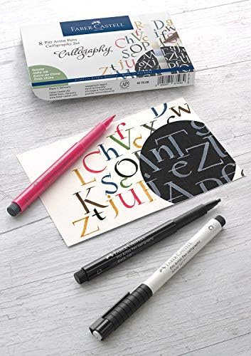 Faber-Castell Pitt Artist Pen Calligraphy Studio Box, Blue,Gold,White,Green,Grey,Pink,Black, 12 Count (Pack of 1)