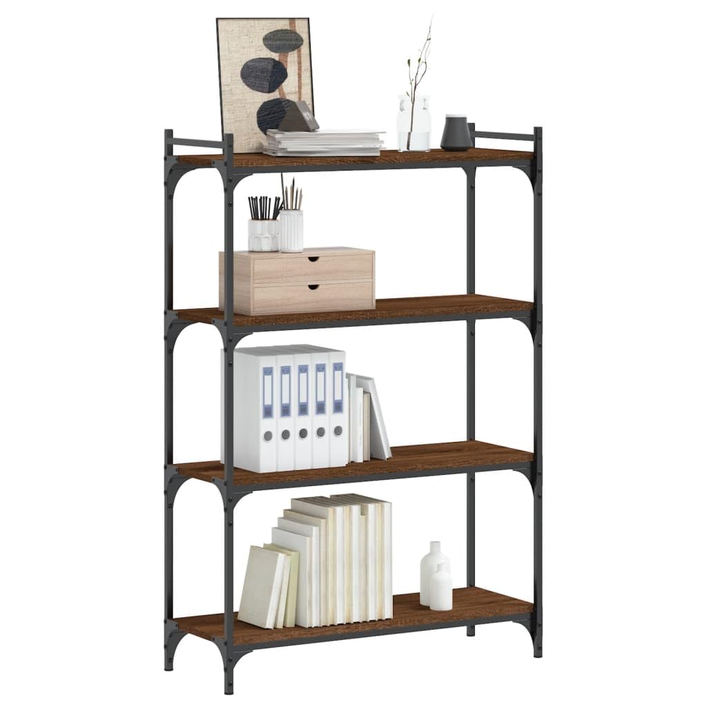 Librería 80 x 30 x 120 cm, aspecto de roble marrón con marco de metal y 4 niveles, estantería de pie para salón, pasillo, dormitorio, diseño moderno para decoración de libros