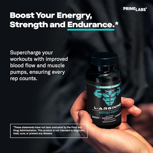 image for Prime Labs L Arginine 1500mg - Nitric Oxide Supplement - Blood Flow, E