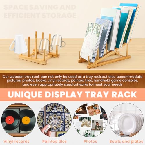 Trenqular 3pcs Wooden Dish Rack Plate Stands for Display Wood Plate Holders Bamboo Dish Drying Rack Stand Kitchen Cabinet Organizer(Color:Wood) by Trenqular - Used condition - Image 8
