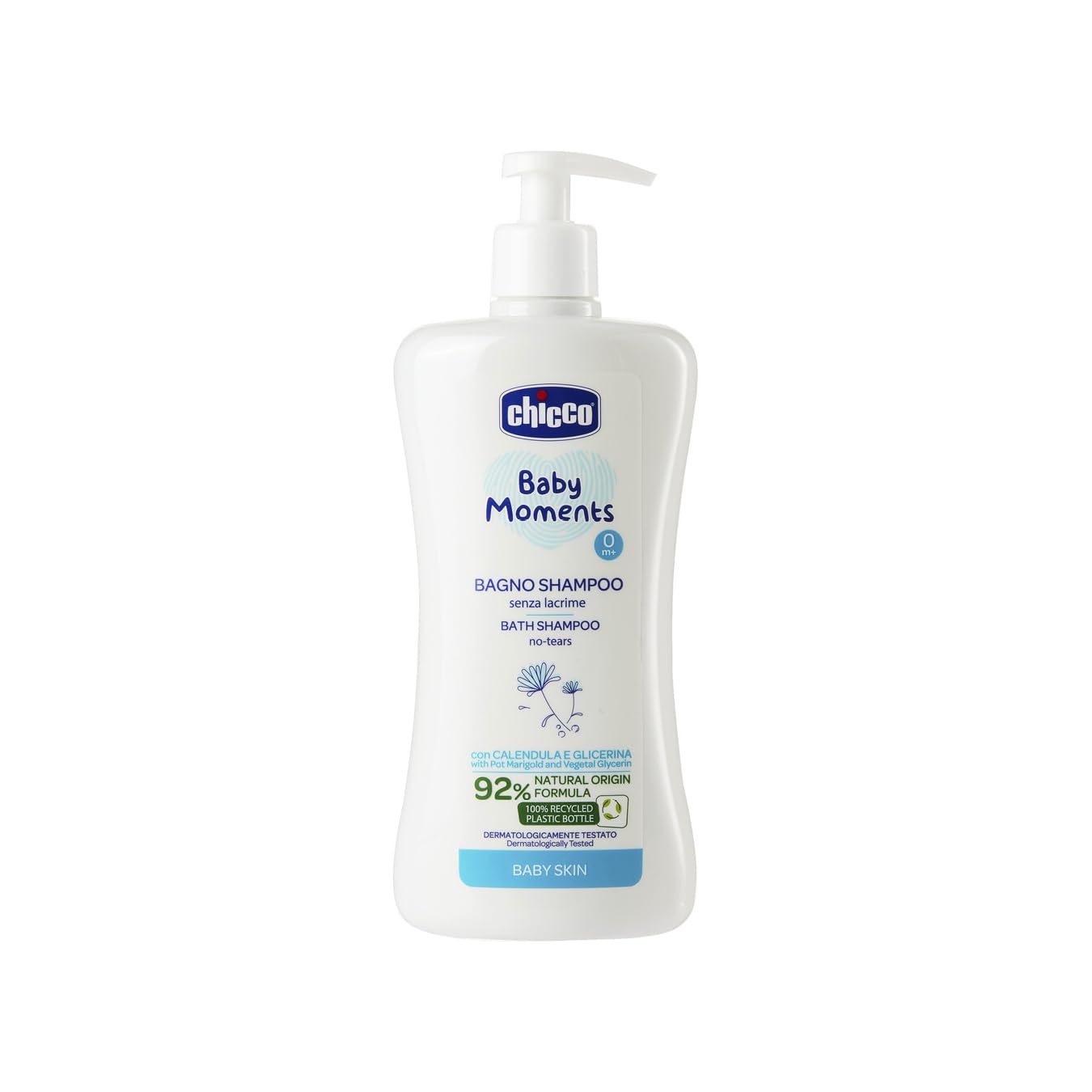 Chicco Baby Moments Badeshampoo ohne Tränen für empfindliche Haut und dünnes Haar von Neugeborenen, reizt die Augen, 0+ Monate - 500 ml