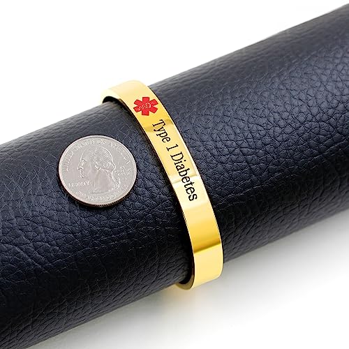 Image of Uloveido Custom Engraving Medical Alert Bracelets for Women, Stainless Steel Open Cuff Bangle Medical Bracelet Personalized Medical ID Bracelet