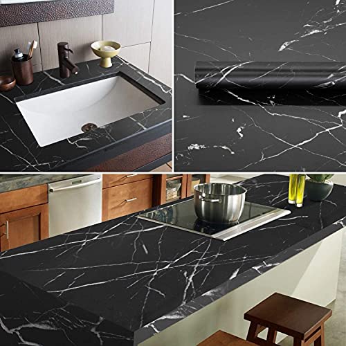 Image of KASHIVAL Self-Adhesive Wall Sticker DIY PVC Vinyl Peel and Stick Glossy Wallpaper for Home, Office, Kitchen, Furniture (Black Marble 60.200 cm)