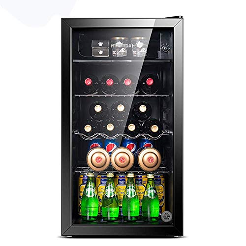 Getränkekühler / kleiner Weinkühlschrank, Mini-Kühlschrank Kompakt-Gefrierschrank, 39 dB, gefroren + gekühlt, LED-Beleuchtung, Glastür Schwarzer