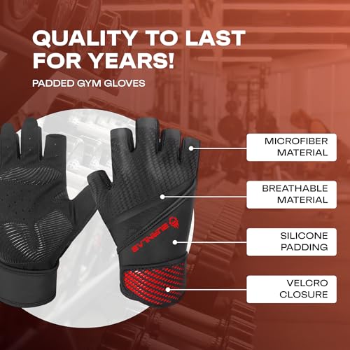 Image of BURNLAB Flex Wirst Support Gym Gloves for Men and Women - Ideal for Weightlifting, Cycling, Crossfit, Offers Good Grip and Soft Padding (Black & Red, L)