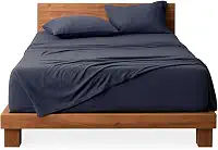 Decolab Jogo de Lençol Malha 100% Algodão Extra Macio - Roupa De Cama Antiácaro, Inclui Lençol Com Elástico (Forro) E Fronhas (Azul-marinho, Casal Completo)