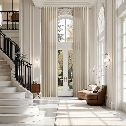 Image of Nanspring Extra Long Linen Curtains 144 IN for Living Room Eggshell Beige