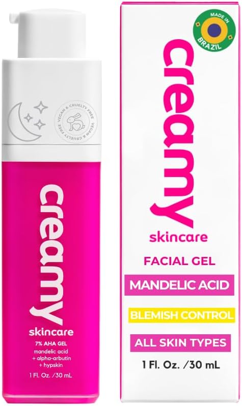 Creamy Skincare Mandelic Gel 7% – Exfoliating & Blemish Control Face Gel with Mandelic Acid, Alpha-Arbutin, Allantoin & Hypskin – Gentle Formula 1 fl oz/30mL