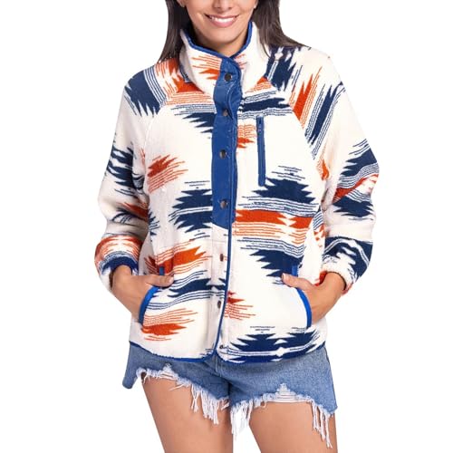 Manteau doublé en polaire pour femme cardigan chaud imprimé ethnique chic