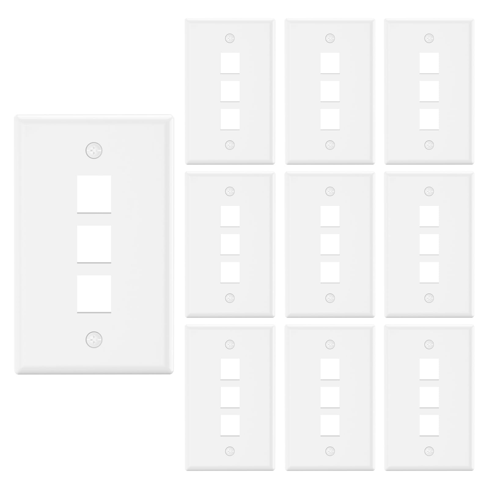 VCE 3 Port Keystone Wall Plate UL Listed (10-Pack), Single Gang Wall Plates for RJ45 Keystone Jack and Modular Inserts, White