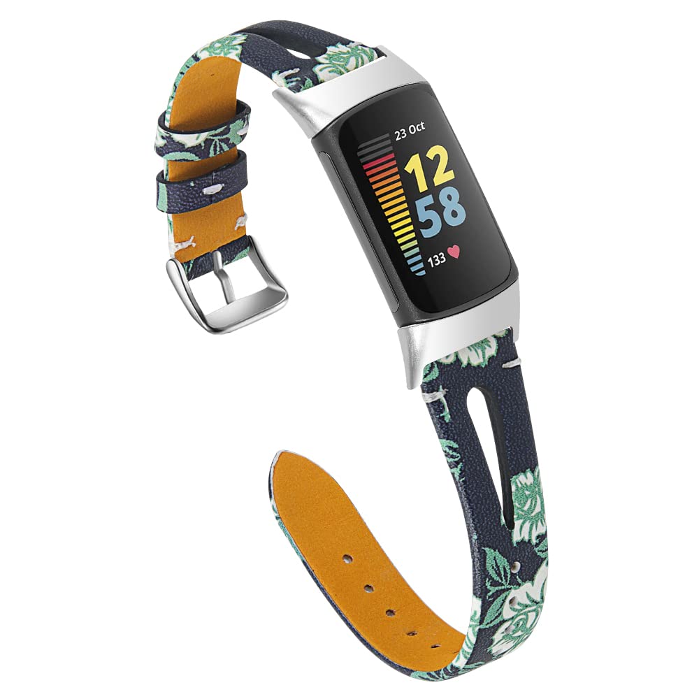 Gimuk Strap Compatible with Fitbit Charge 5 Leather Strap, Genuine Leather Adjustable Replacement Strap Band Sport Fitness Wristband for Charge 5 Women Men, womens s womens l, Leather, No Gemstone