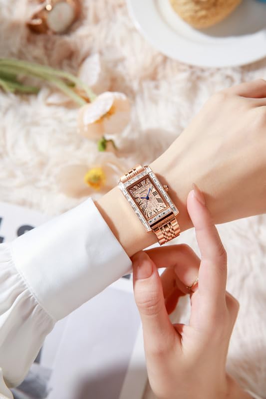 Image of Giordano Analog Quartz Watch for Women with Rectangular Dial, Crystal Studded Bezel, Roman Indices and Sparkling Dial, Leather & Stainless Steel Strap - GZ-60119