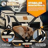 TRESKO® Hundebox faltbar inkl. Leckmatte, Spatel & Reflektoren M 61x42x42cm | Transportbox für Hunde und Katzen | Hundetransportbox Auto für kleine & große Hunde | Hundetasche robust Beige