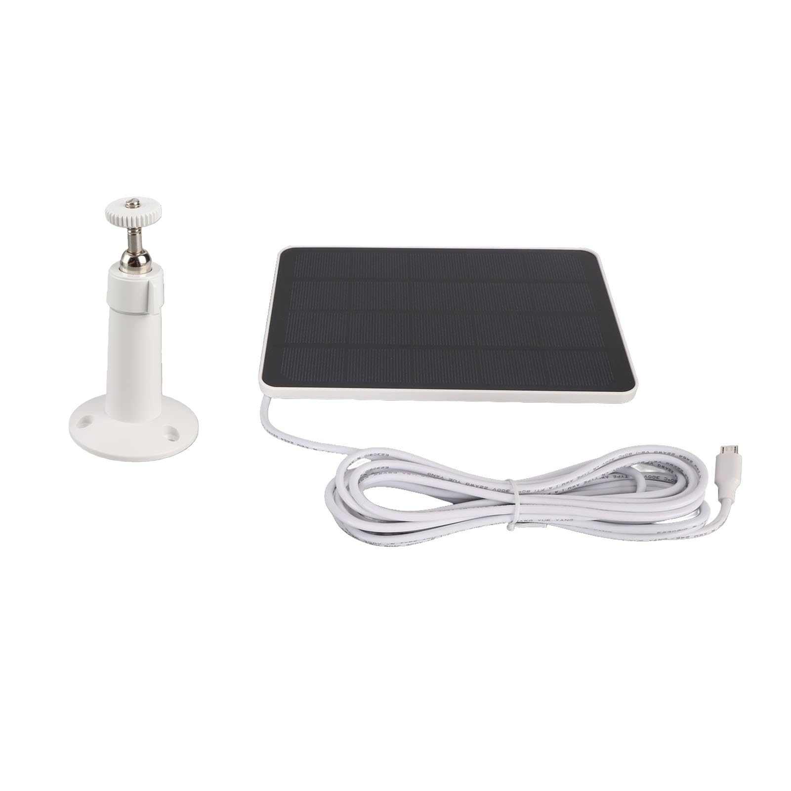 Panneau Solaire pour Caméra, Panneau de Charge en Silicium Monocristallin 4 W 5 V avec USB C et Micro USB, Support Réglable à 360 °, Câble IP65 pour Caméras de sécurité Extérieures (WHITE)