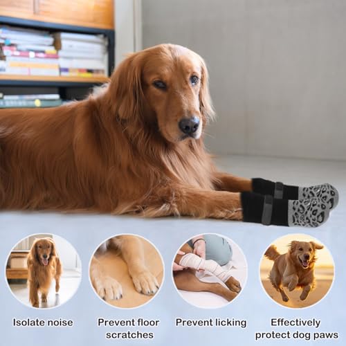 YEAMLTE Hundeschuhe, 2 Pairs Doppelseitige Anti Rutsch Socken Hund, Hunde Schuhe mit Verstellbarem Klettverschluss, Verhindert Lecken, für Hundeschuhe Pfotenschutz Outdoor (M)