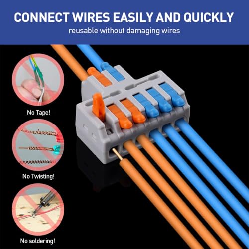 Image of Serplex 20PCS Lever-Nut Wire Connectors 2 in to 6 Out Quick Wiring Cable Connector for AWG 28-12 Compact Electrical Versatile for Hard Flexible Flame Retardant