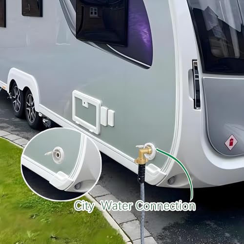 Image of RV City Water Fill Inlet Flange Connection Fittings with Check Valve fit RV Camper Trailer Marine Hose Water Inlet Connector Replacement for Connect 3 /4'' NH Female to 1 /2'' NPT Male (WHITE)
