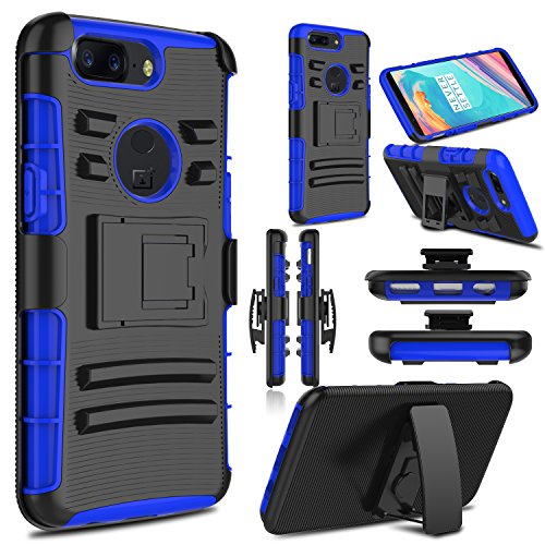 OnePlus 5T Case, Elegant Choise Holster Heavy Duty Armor Shockproof Full Body Rugged Protective Case Cover with Swivel Belt Clip and Kickstand for OnePlus 5T 6” 2017 (Blue/Black)
