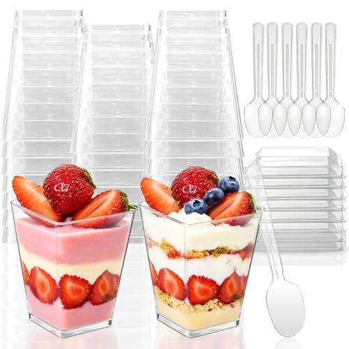 LRCXL 5 oz Plastic Dessert Cups with Lids and Spoons, Clear Yogurt Parfait Appetizer Cup with Lids for Party, Mini Dessert Shooter for Pudding Fruit Trifle Ice Cream