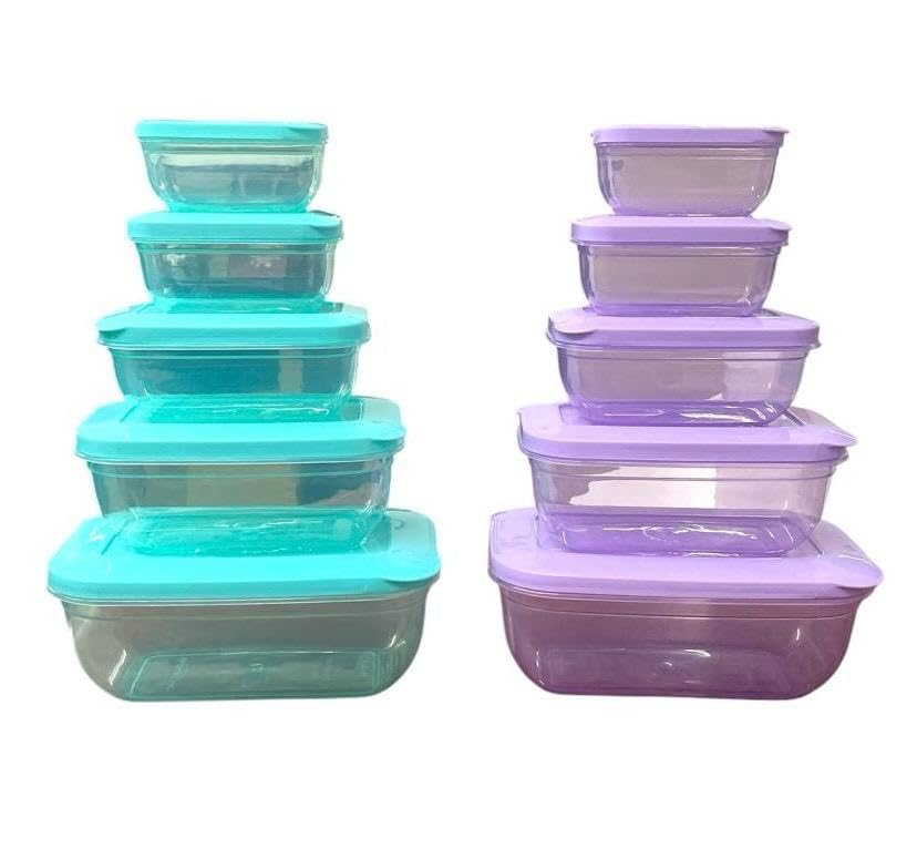 Image of CSM 5+5 Rectangular Plastic Food Storage Container with Air Tight Lid Kitchen Container Meat Box Fridge and Freezer Storage Boxes Bowl - 100ml, 150ml, 290ml, 580ml, 1000ml, 10 Pcs, Clear
