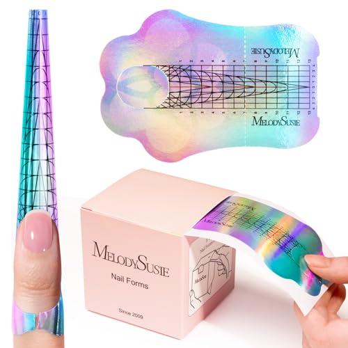MelodySusie Nail Forms for Nail Extensions 100PCS Long Length and Strong Adhesion for Acrylic Builder Gel and Poly Gel for Home DIY and Salon Tools