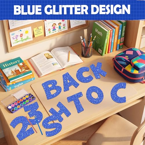 Image of Colarr 216 Pcs 7 Inch Glitter Bulletin Board Letters Large for Classroom Alphabet Punctuation Symbol Cutout Die-Cut Poster Letter with Adhesive Dot School Party Holiday Decor Display(Blue)