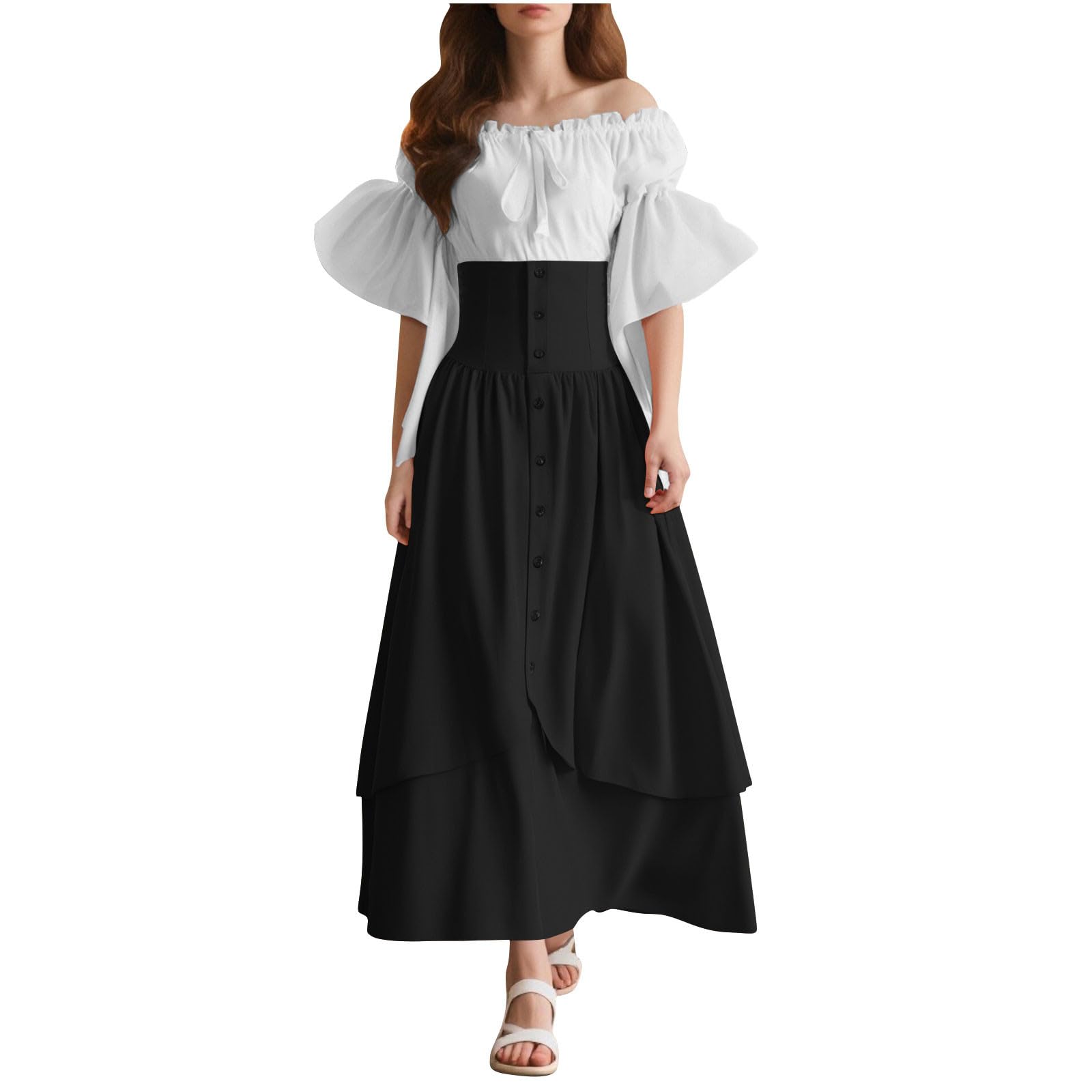 Mittelalter Kleidung Renaissance Kleid Retro Gothic Cosplay Outfit Maxi | Corsagenkleid, Hohe Taille Kostüm, Figurbetontes Kleid, Viktorianisches,Königinnenkleid, Knöpfen, Karneval Halloween Kostüm