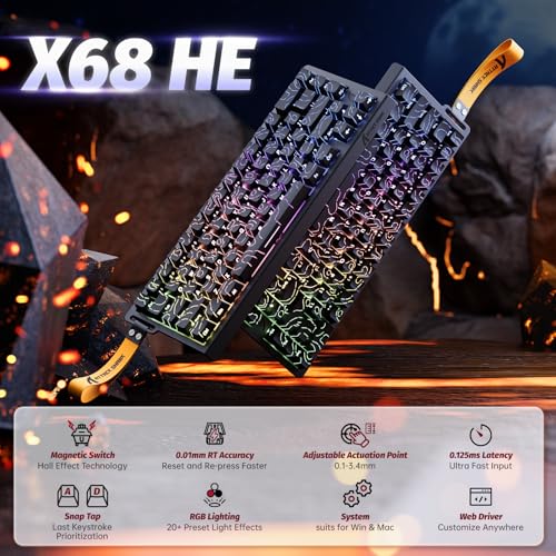 Image of ATTACK SHARK X68 HE 8000Hz Rapid Trigger Keyboard, 0.01 mm RT Accuracy, Wired RGB 60% Gaming Keyboard with Magnetic Switches, Adjustable Actuation, Snap Tap, for PC /Mac, Black Contours