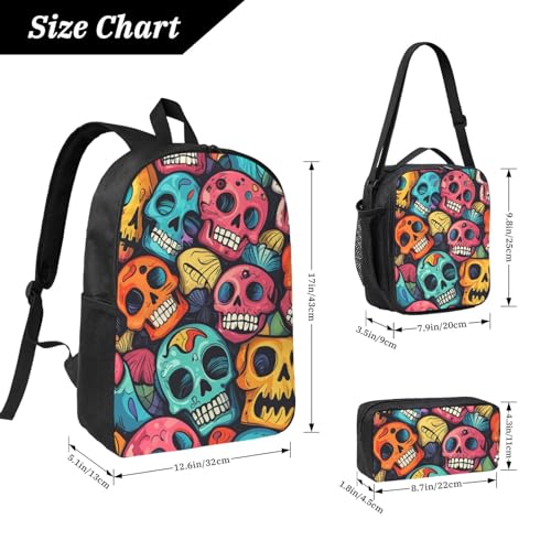 Cartoon Skull Backpacks 3 Pcs Unisex Travel Backpack with Fun Graphic Cartoon Print for Daily Commute2