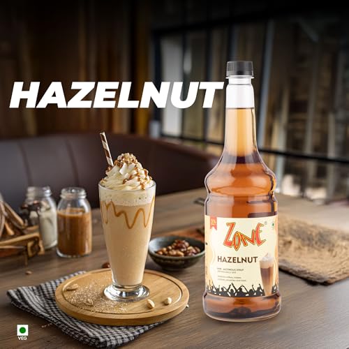 Image of Zone Hazelnut Flavoured Syrups 1000ml - Premium Cafe-Style Syrups for Mocktails, Cocktails, Milkshakes, Coffees, Iced Teas, Sodas & Desserts | Perfect for Home Use, Small Cafes, Bars & Gifting (Hazelnut)