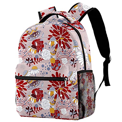 Sac à dos de voyage avec porte-bouteille intégré et bretelles confortables motif rouge