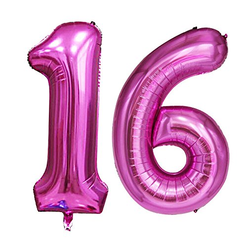 GOER 42 Inch Pink 16 Number Balloons for 16th Birthday Party Decorations,Jumbo Foil Helium Balloons for Sweet 16 Party,16th Anniversary