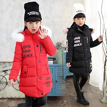 SXSHUN winterjas voor kindermeisjes, wintermantel met bontcapuchon, verdikte gewatteerde jas, warme winterjas, winddichte capuchon, roze, 98