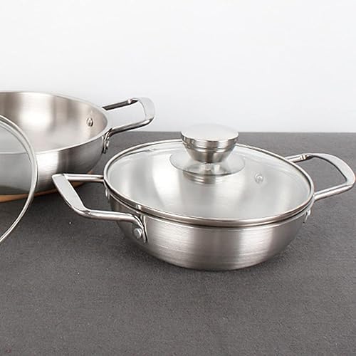 Miniatura 5 de Olla de acero inoxidable para fideos de ramen coreano, ollas pequeñas para cocinar todos los días con tapa de vidrio, utensilios de cocina mandarina