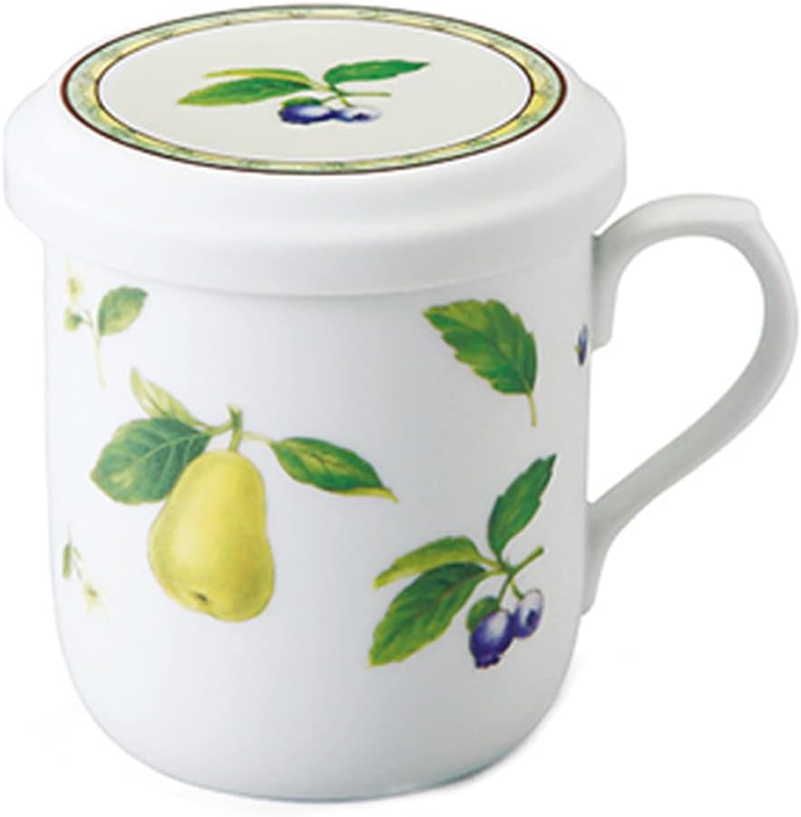 Narumi 40978-32930 Mug, 9.4 fl oz (290 cc), Fruit, Pear Pattern, Mug with Lid, Includes Tea Strainer, Mother's Day, Present, Microwave Heating, Made in Japan, Gift Box Included