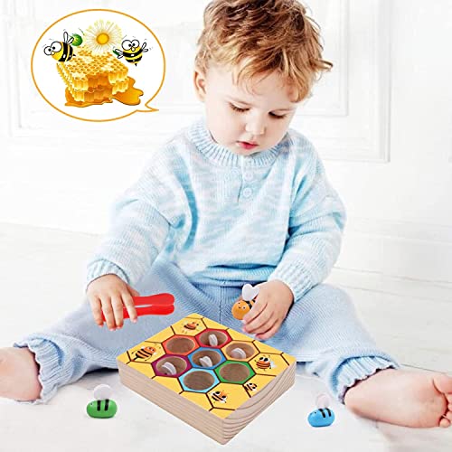 Image of HAPPY HUES Sorting & Stacking Toy- Skills Enhancement Motor Skill Toys for Toddlers /Kid -Magnetic- Capture The Worms Toys | Early Educational-Montessori Toy (Beehive)