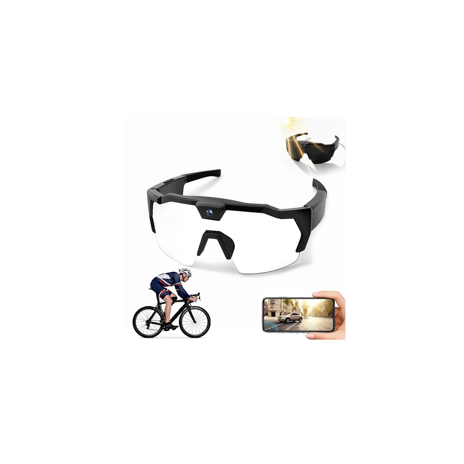 Lunettes de soleil 4K HD pour caméra d'action, enregistrement vidéo intelligent avec audio/Bluetooth, plaquettes de nez en silicone antidérapantes, avec carte de 32 Go pour le sport et les activités