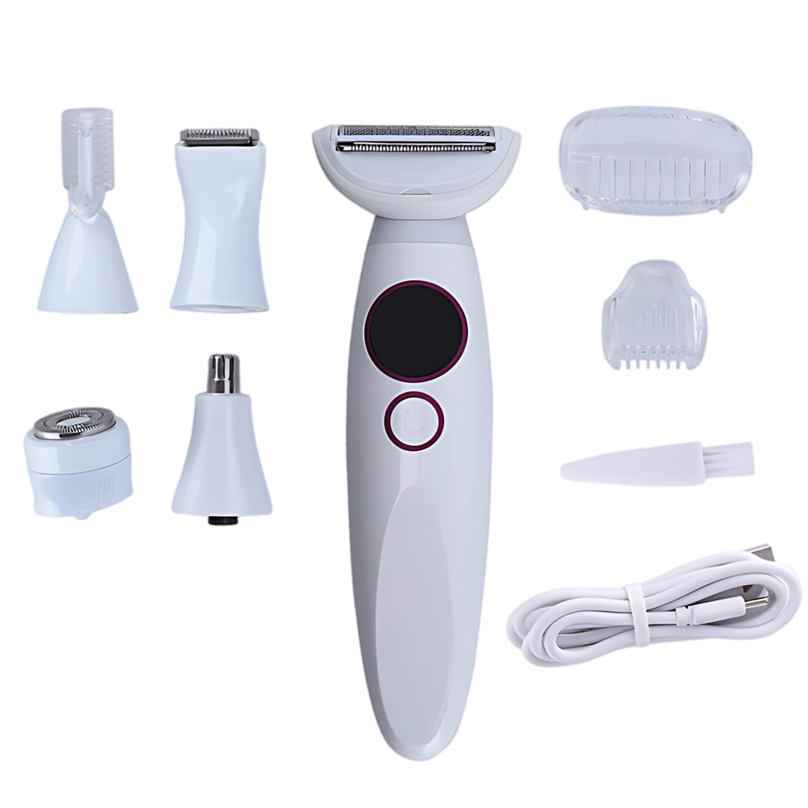 Rasoi da donna, rasoio multifunzione 5 in 1 con ricarica di tipo C, display a LED, design impermeabile, dock di ricarica, scatola regalo, per gambe, ascelle, viso e linea bikini