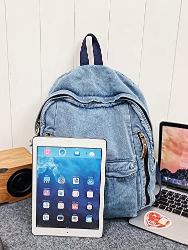 Image of MaxxCloud Vintage Denim Laptop Backpack Casual Canvas Daypack Handbag Purse Lightweight Rucksack Shoulder Bag