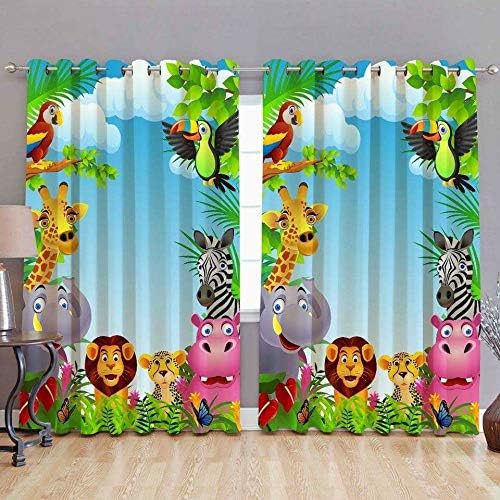 Image of Polyester 3D Frozen Digital Printed Beautiful Kids Cartoon Room Curtains (Design- Wild Animals, 4x7 Ft-Door-1 Piece)
