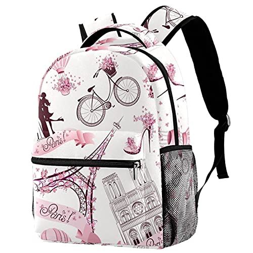 Mochila para portátil cómoda de París Torre Eiffel rosa que alivia la carga en viajes