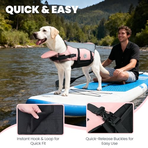 Image of VIVAGLORY Dog Life Jacket with Removable Front Float, Life Vest with Reflective Trims & Extra Padding for Swimming & Boating, Sakura Pink, S | Life Jacket with Chin Float & Handle for Swimming & Boating, High Visibility Adjustable for Doggy Cat Puppy
