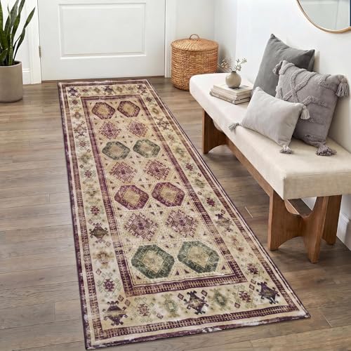 Image of Medallion Vintage Look Carpet for Living Room Bedroom Dining Room | Washable Area Rug with Non Slip TPR Backing | Modern Floor Carpet for Home(Design09-22x55 Inches)
